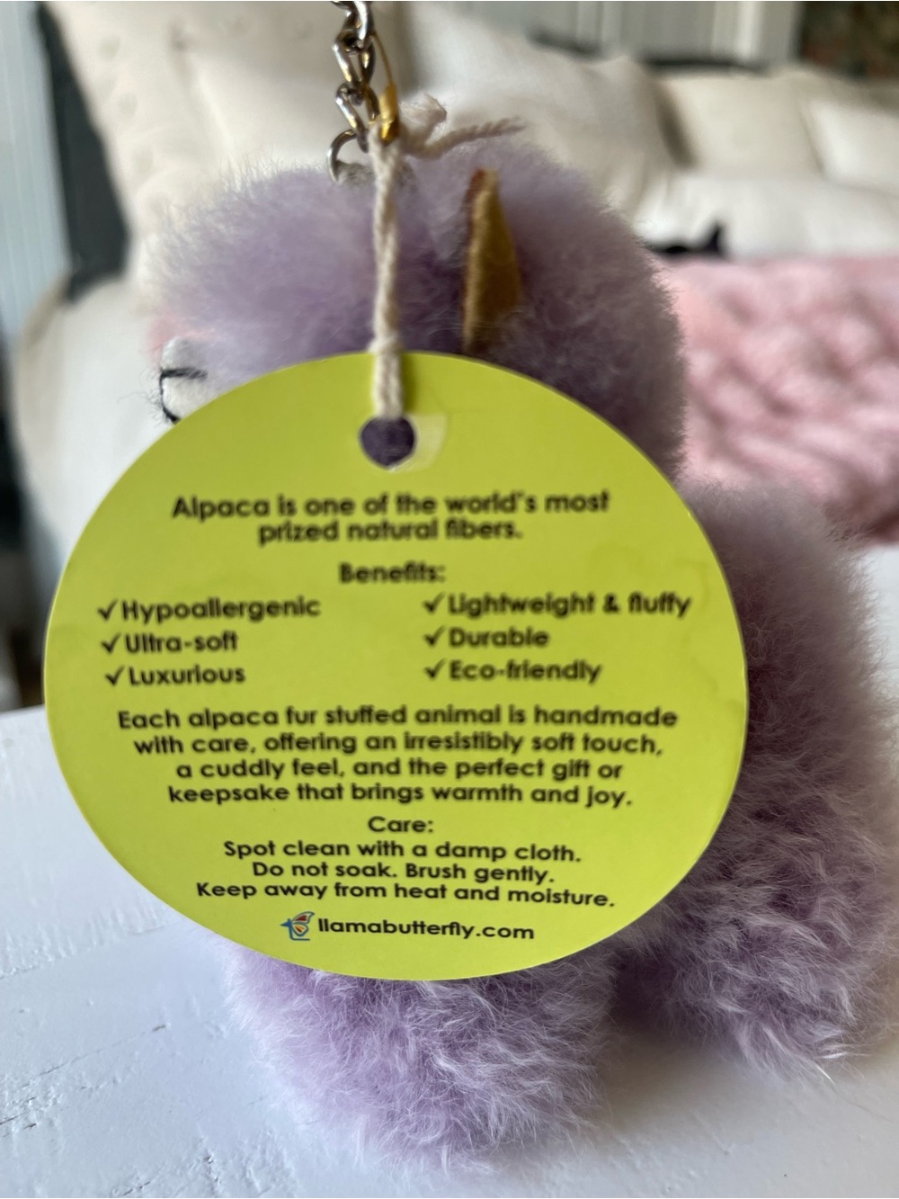 Lavender Plush Alpaca Key & Card Holder Keychain - Picture 3 of 5